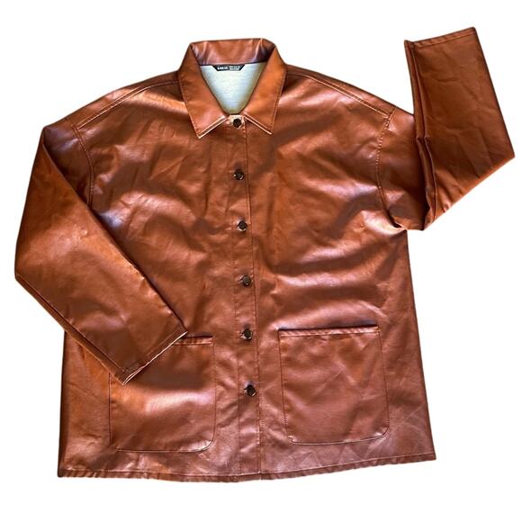 SHEIN Brown Faux Leather Shacket Women's 6 Oversized - Picture 4 of 7